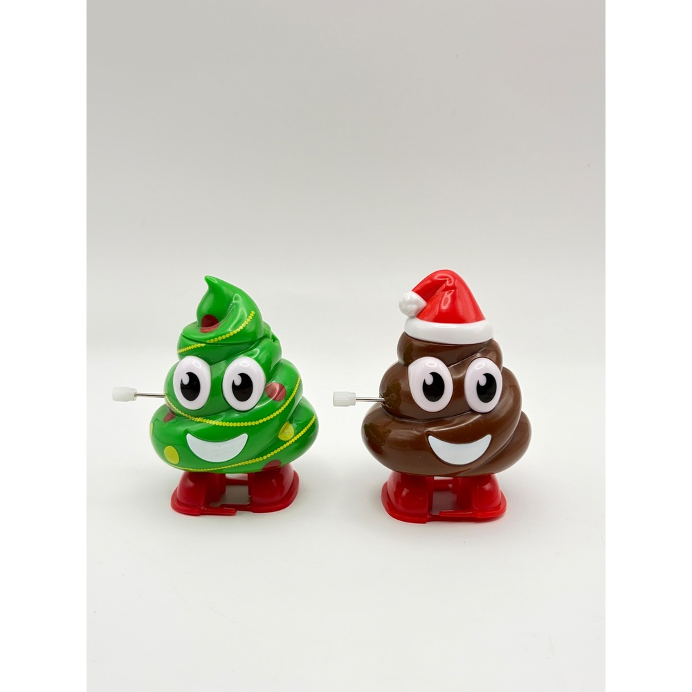 Set of 2 Flix OH POOP Wind Up Toy Candy Dispensers Santa Hat & Christmas Tree